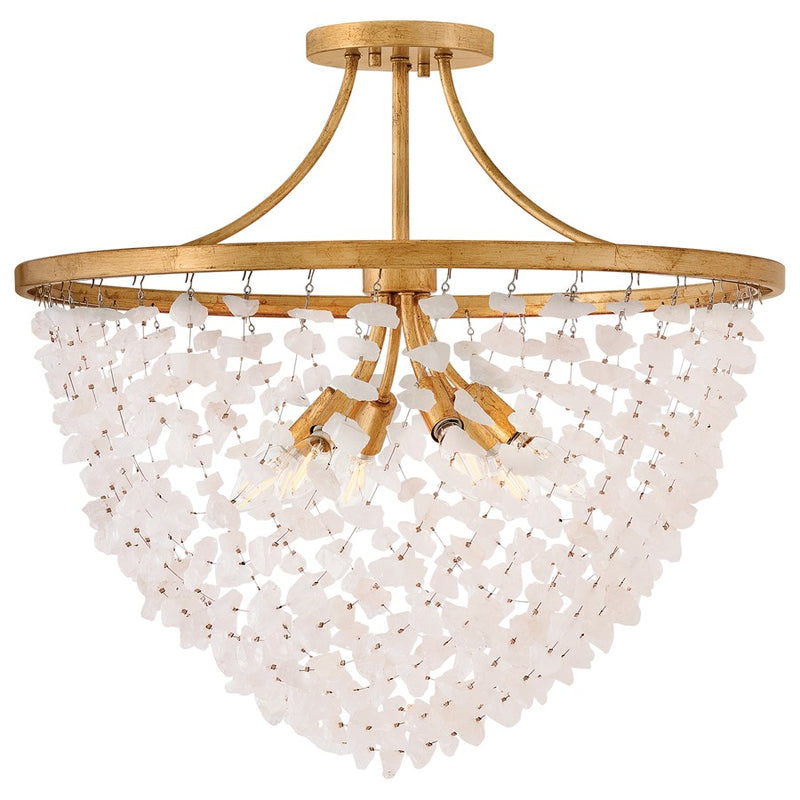 Hinkley Myra 24in 6-Light Semi-Flush Mount | Transitional Distressed Brass Steel and Rock Crystal | Living Room & Foyer | 24 x 24 x 22.5 | Model FR41591DA