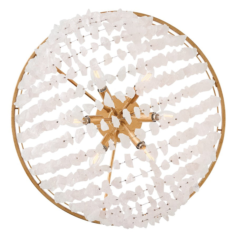Hinkley Myra 24in 6-Light Semi-Flush Mount | Transitional Distressed Brass Steel and Rock Crystal | Living Room & Foyer | 24 x 24 x 22.5 | Model FR41591DA