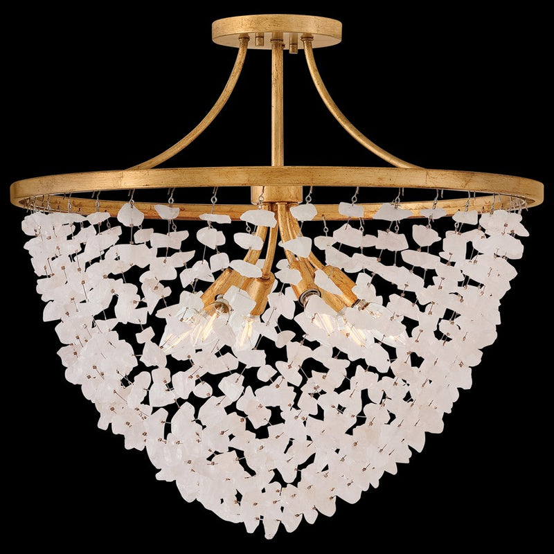 Hinkley Myra 24in 6-Light Semi-Flush Mount | Transitional Distressed Brass Steel and Rock Crystal | Living Room & Foyer | 24 x 24 x 22.5 | Model FR41591DA