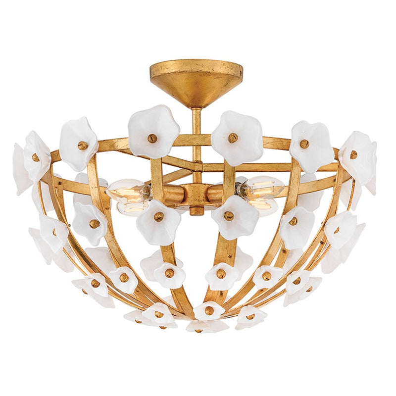 Hinkley Azalea 4Lt Semi-Flush Mount, Brass/Clear White Inside