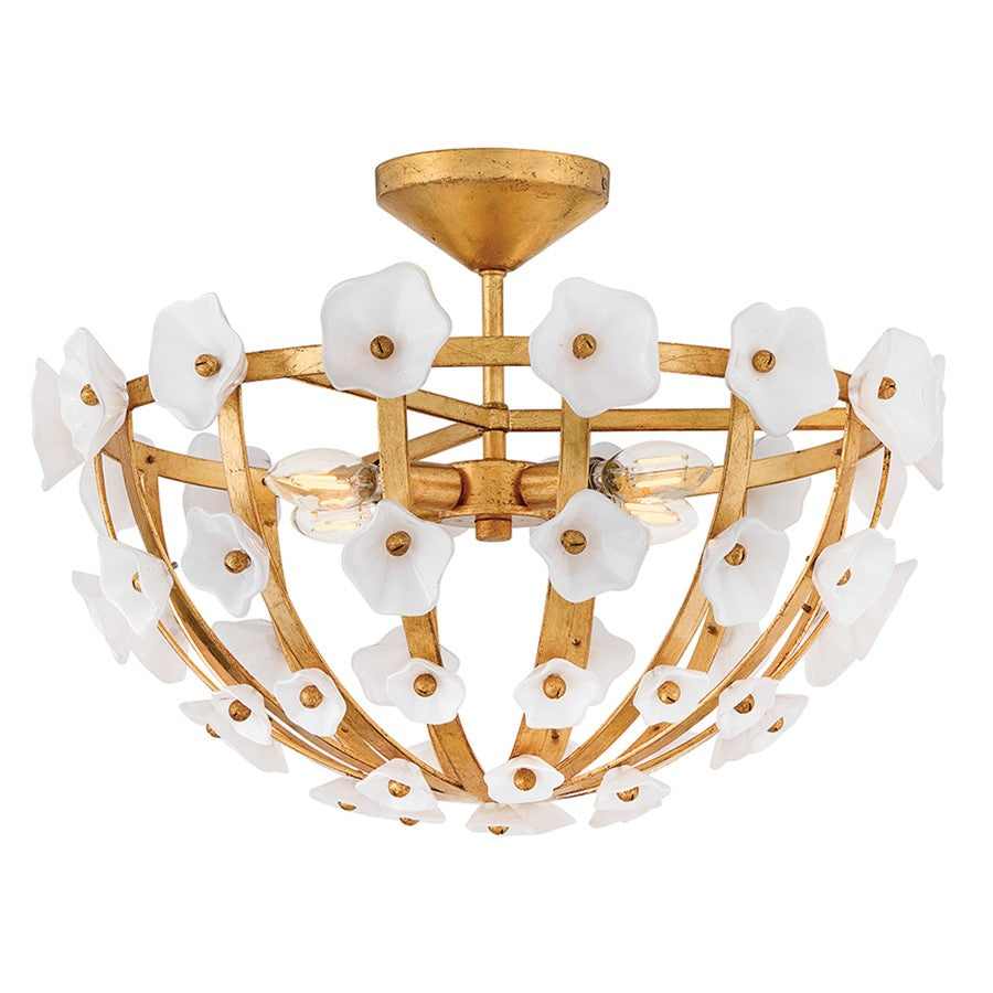 Hinkley Azalea 4Lt Semi-Flush Mount, Brass/Clear White Inside - FR41633DA