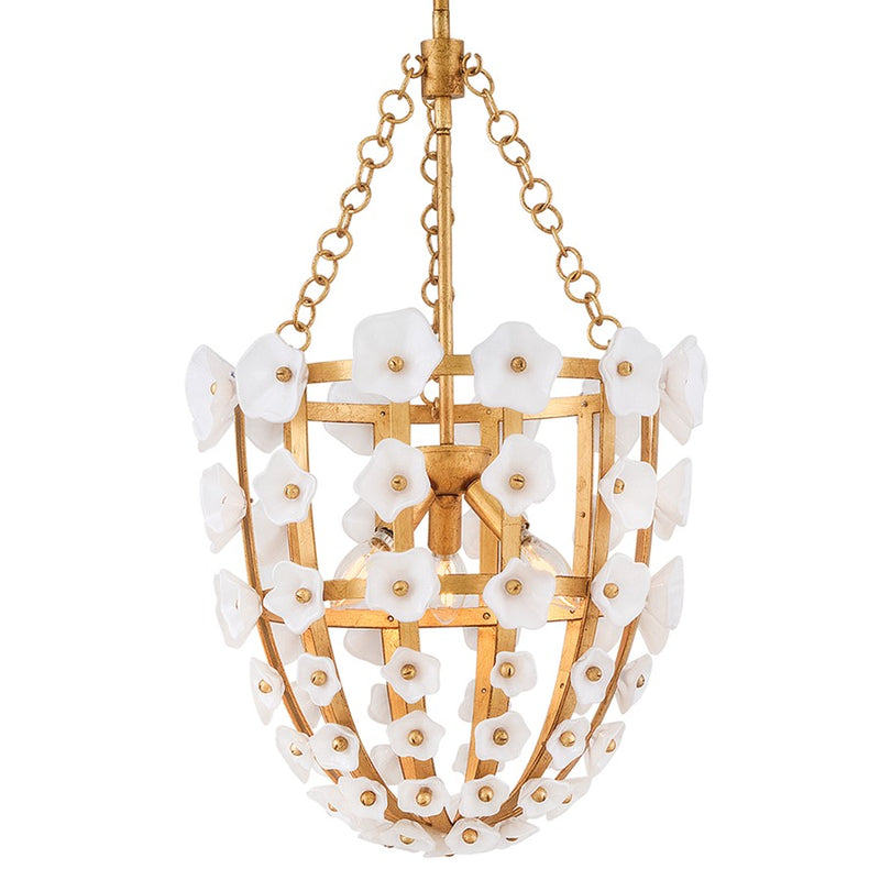Fredrick Ramond Azalea 3Lt Pendant, Brass/Clear White Inside