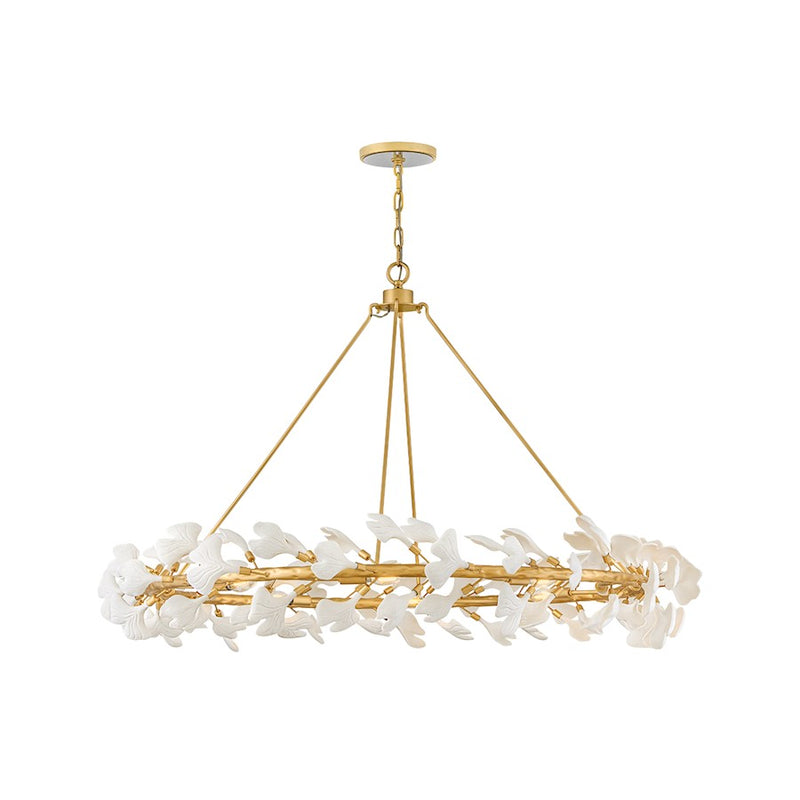 Hinkley Audra 48in 8-Light Ring Chandelier | Transitional Deluxe Gold Steel and Ceramic Ginkgo Leaves | Living Room & Dining Room | 48 x | Model FR41935DG