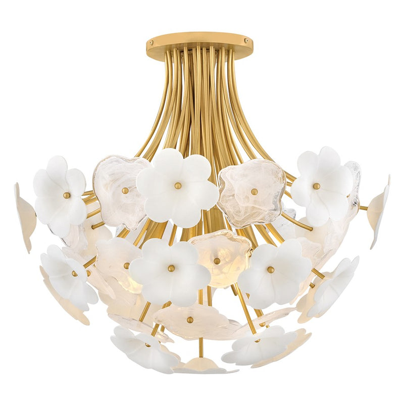 Hinkley Marianne 22in 4-Light Semi-Flush Mount | Transitional Deluxe Gold Steel and Ceramic & Clear Pressed Glass | Living Room & | Model FR41961DG