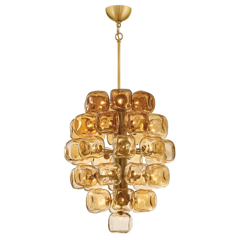 Hinkley Perriand 30in 40-Light Chandelier | Modern Unlacquered Brass and Light Amber Glass | Dining Room & Foyer | 24 x 24 x 30 in | Model FR46856UB