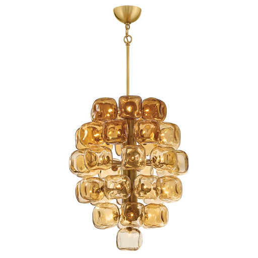 Fredrick Ramond Perriand 40Lt 30" Chandelier, Unlacquered Brass/Amber - FR46856UB