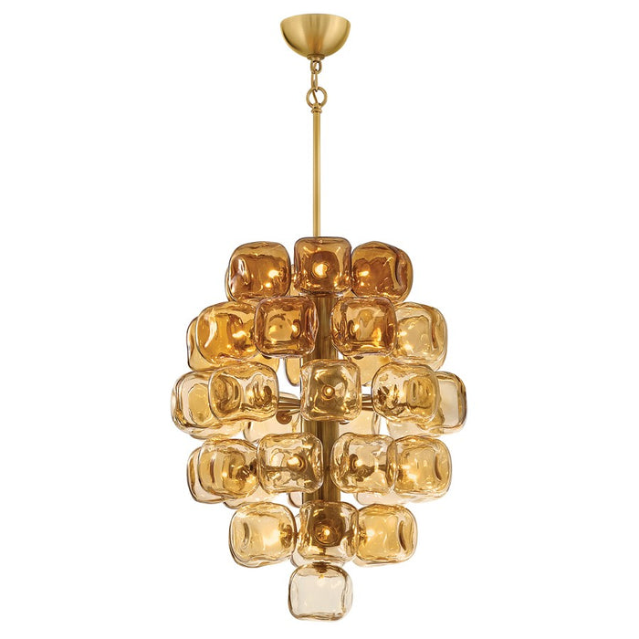 Fredrick Ramond Perriand 40Lt 30" Chandelier, Unlacquered Brass/Amber - FR46856UB