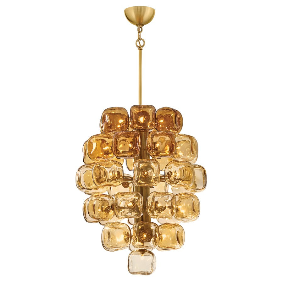 Fredrick Ramond Perriand 40Lt 30" Chandelier, Unlacquered Brass/Amber - FR46856UB
