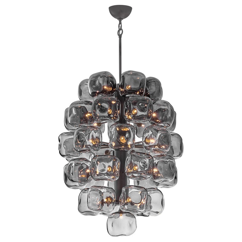 Hinkley Perriand 30in 40-Light Chandelier | Modern Brushed Graphite Steel and Smoke Glass | Dining Room & Foyer | 30 x 30 x 38.5 in | Model FR46858BGR