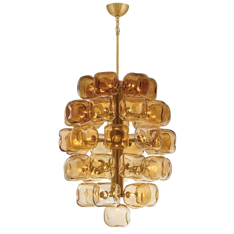 Hinkley Perriand 30in 40-Light Chandelier | Modern Unlacquered Brass and Light Amber Glass | Dining Room & Living Room | 30 x 30 x 38.5 | Model FR46858UB