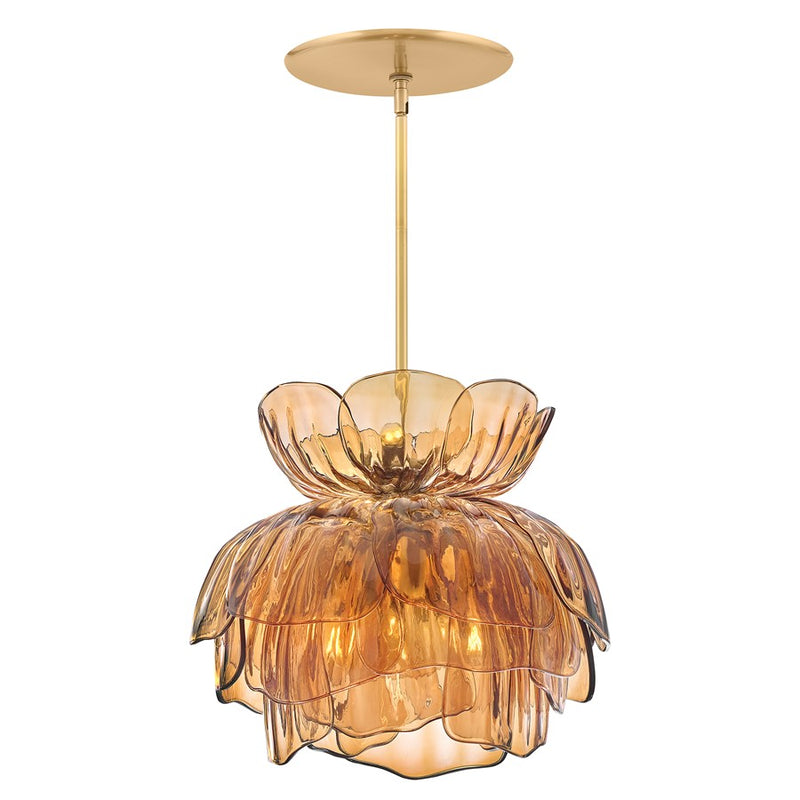 Hinkley Fantine 22in 7-Light Chandelier | Transitional Unlacquered Brass and Light Amber Artisan Glass | Dining Room & Living Room | Model FR46895UB-AM