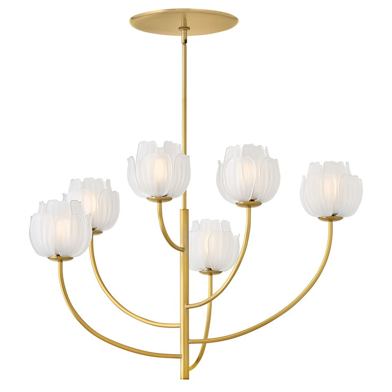 Hinkley Fantine 30in 6-Light Chandelier | Transitional Unlacquered Brass and White Frosted Glass | Dining Room & Living Room | 30 x 32 x | Model FR46896UB
