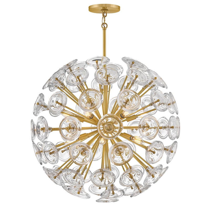 Hinkley Maya 30in 12-Light Chandelier | Transitional Unlacquered Brass and Clear Glass | Dining Room & Living Room | 30 x 30 x 35 in | Model FR46905UB