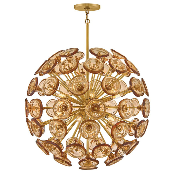 Fredrick Ramond Maya 12Lt Chandelier, Unlacquered Brass/Amber - FR46905UB-AM