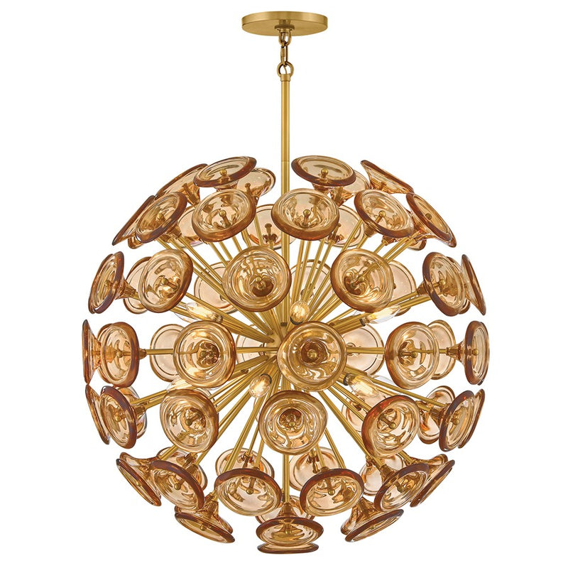 Hinkley Maya 30in 12-Light Chandelier | Transitional Unlacquered Brass and Light Amber Glass | Dining Room & Living Room | 30 x 30 x | Model FR46905UB-AM