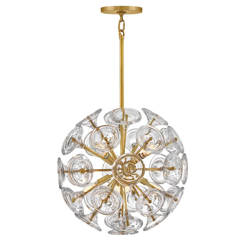 Fredrick Ramond Maya 8 Light Pendant, Unlacquered Brass/Clear - FR46907UB
