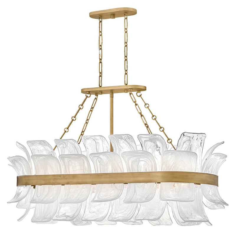 Hinkley Fleur 48in 10-Light Linear Chandelier | Transitional Burnished Gold Steel and Swirled Glass | Dining Room & Living Room | 20 x | Model FR46915BNG