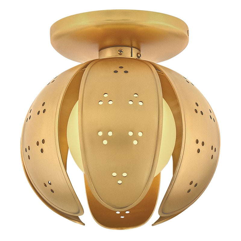 Hinkley Anthos 9in 1-Light Semi-Flush Mount | Transitional Unlacquered Brass and Etched Opal Glass | Entryway & Hallway | 4.5 x 9 x | Model FR46962UB-LL