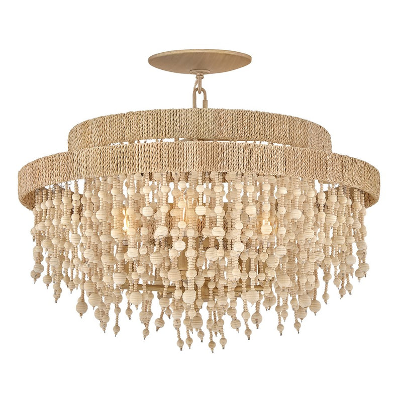 Hinkley Freya 22.25in 5-Light Semi-Flush Mount | Bohemian Burnished Gold Steel and Natural Wood Beads | Living Room & Dining Room | Model FR47003BNG