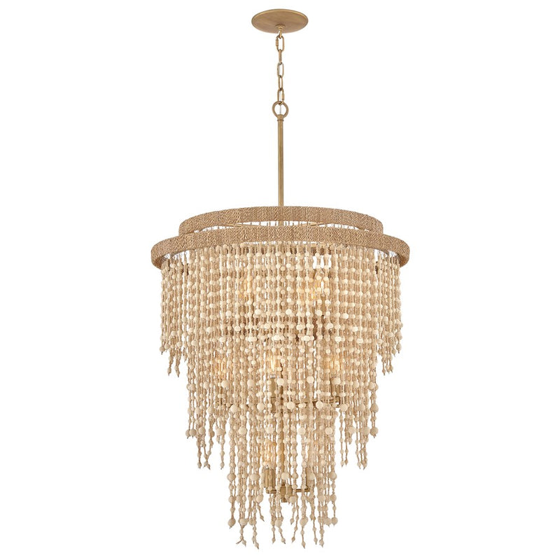 Hinkley Freya 28in 13-Light Chandelier | Bohemian Burnished Gold Steel and Wood Beads | Living Room & Dining Room | 28 x 28 x 49 in | Model FR47004BNG
