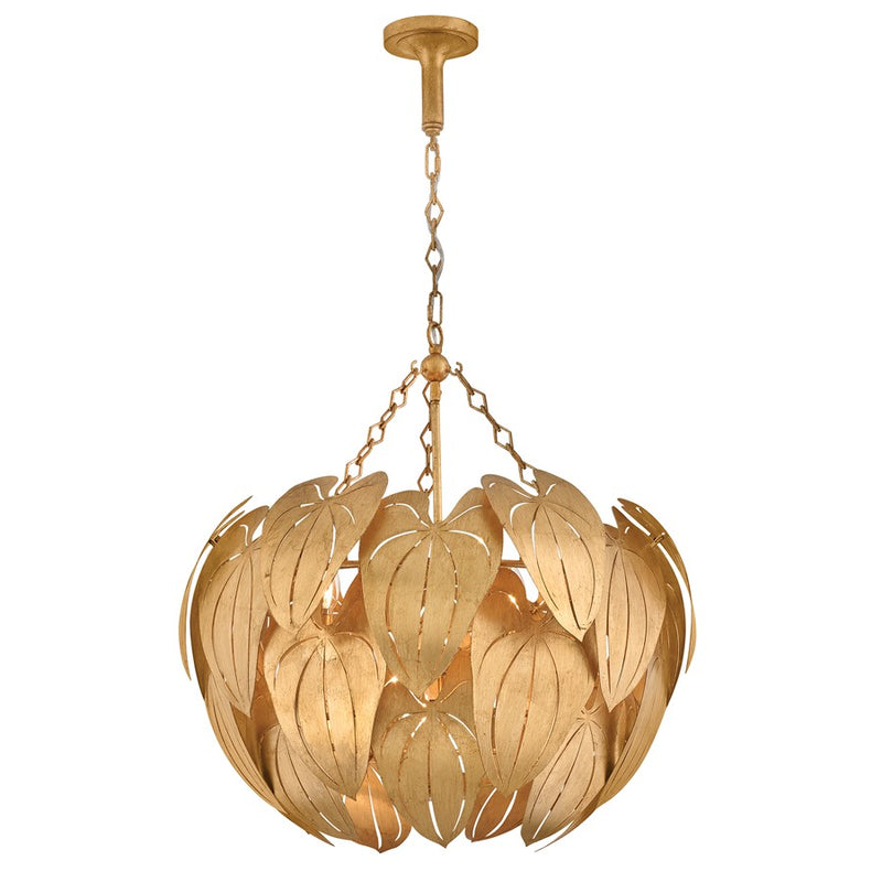Hinkley Camille 28in 6-Light Chandelier | Transitional Distressed Brass and Gold Leaf Steel | Living Room & Dining Room | 27.75 x 27.75 | Model FR47165DA