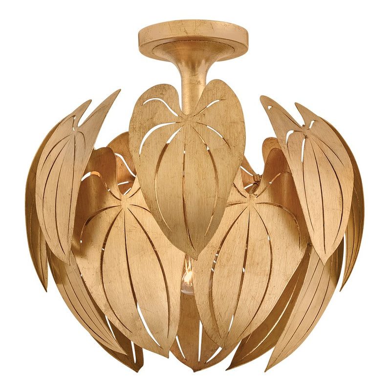 Hinkley Camille 16in 1-Light Semi-Flush Mount | Transitional Distressed Brass Steel and Gold Leaf | Living Room & Bedroom | 15.75 x | Model FR47167DA