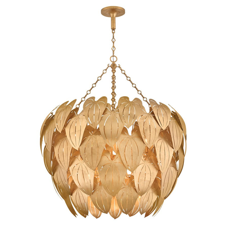 Hinkley Camille 45in 12-Light Chandelier | Transitional Distressed Brass and Gold Leaf Steel | Living Room & Dining Room | 45 x 45 x 50 | Model FR47168DA
