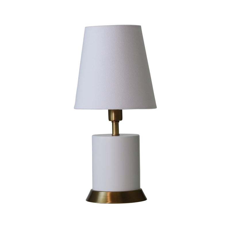 House of Troy Geo 12" Cylinder Mini Lamp , White w/ Brass