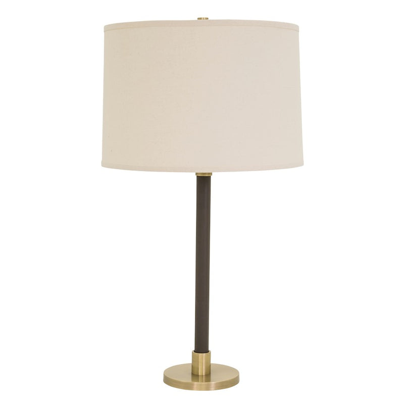 House of Troy Hardwick Table Lamp in Antique Brass with Brown Leather