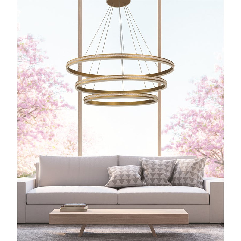 Thumprints Aurora 3 Light Foyer Chandelier, Brushed Gold