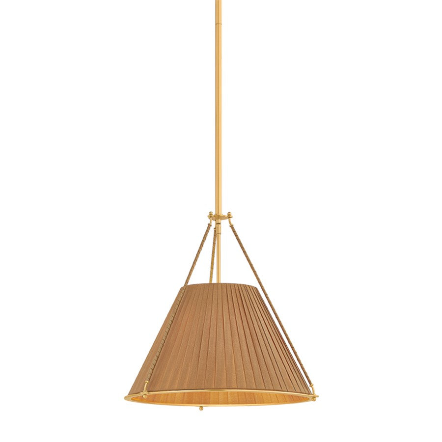 Hudson Valley Sunside 3 Light Pendant, Aged Brass/Garnet Linen - 1143-AGB