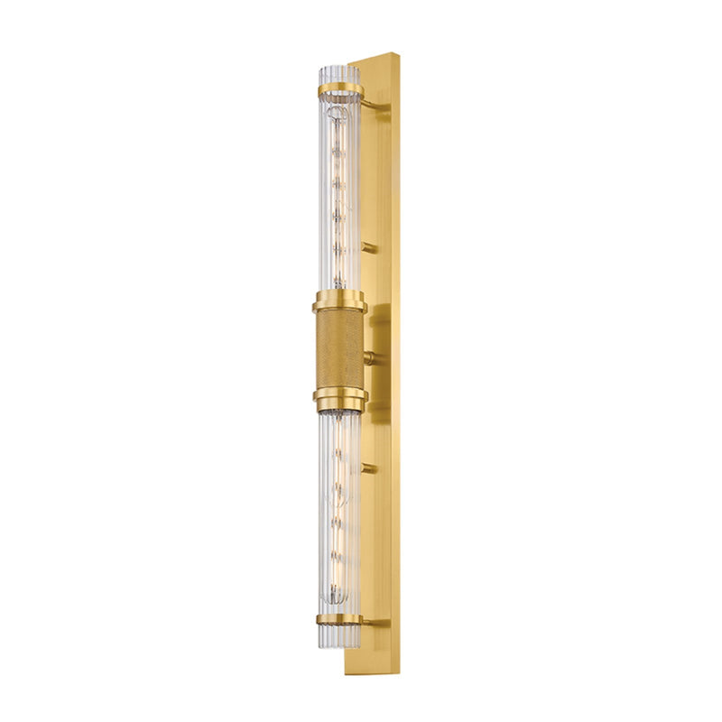 Hudson Valley Shaw 26.5in 2-Light Wall Sconce | Art Deco Aged Brass and Clear Optic Glass | Bedroom & Bathroom Vanity | 2.5 x 26.5 in | Model 1273-AGB