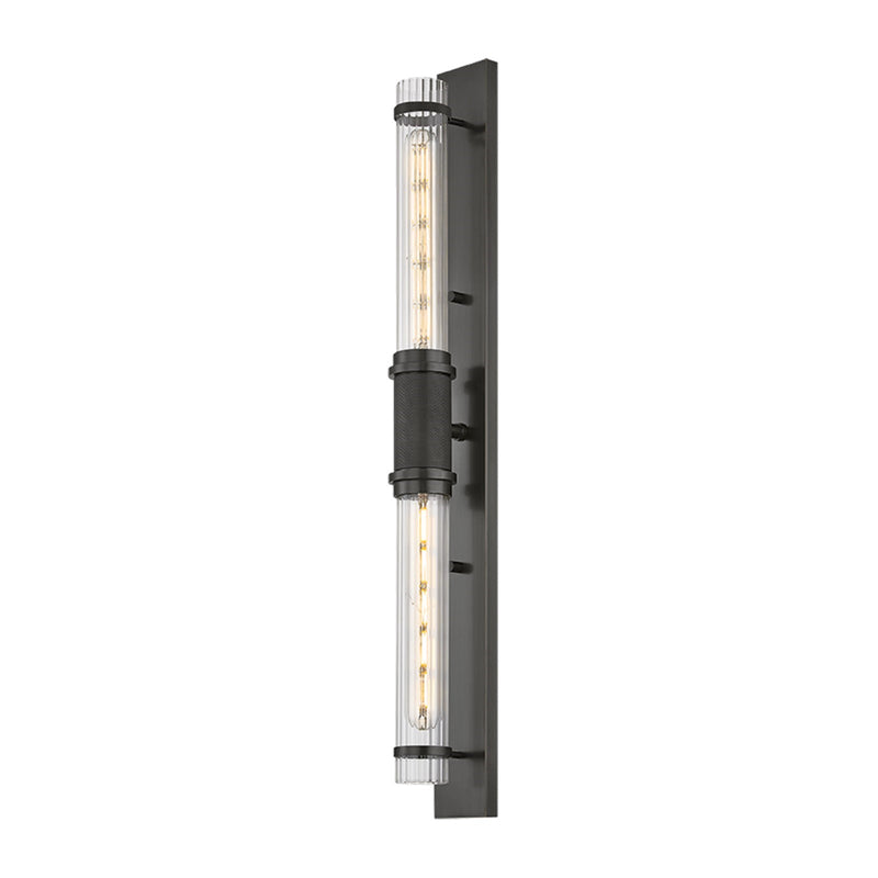 Hudson Valley Shaw 27in 2-Light Wall Sconce | Art Deco Old Bronze and Clear Optic Glass | Bedroom & Bathroom | 2.5 x 26.5 in | Model 1273-OB