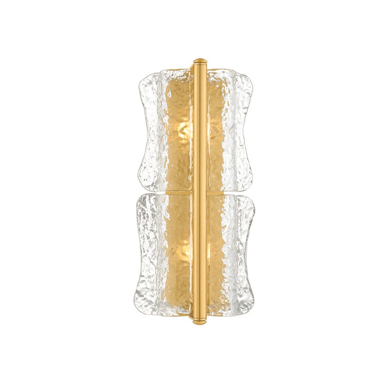 Hudson Valley Fosterdale 2 Light Wall Sconce, Aged Brass/Clear Optic - 1372-AGB