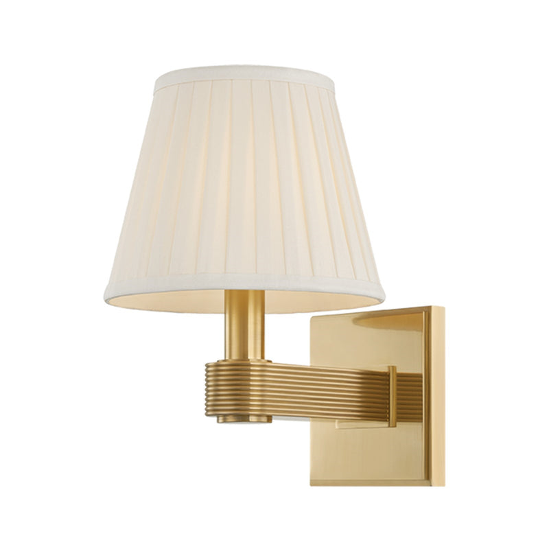 Hudson Valley Strata 1-Light Wall Sconce | Deco Vintage Brass and Cream Silk | Bedroom & Hallway Accent Light | 6.75 x 9.5 in | Model 1381-VB
