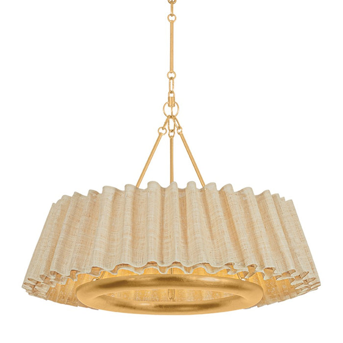 Hudson Valley Beechford 6Lt 30" Chandelier, Gold Leaf/Raffia Ruffle - 1530-VGL