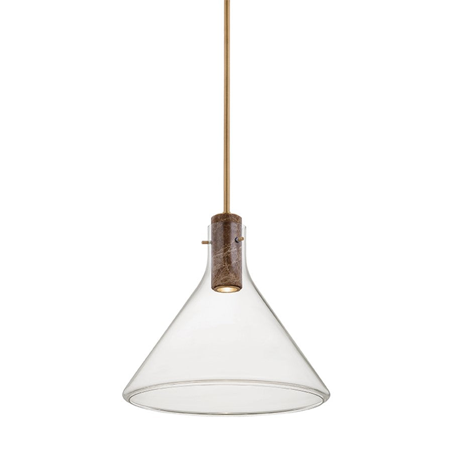 Hudson Valley Lighting West Hill 1 Light 19" Pendant, Brass/Clear - 1619-PBR