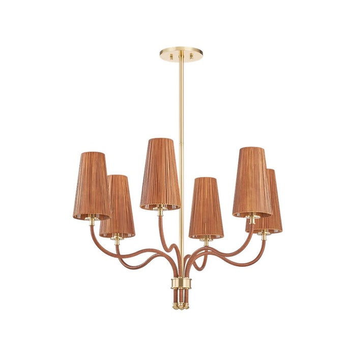 Hudson Valley Atwood 6Lt Chandelier, Aged Brass/Rattan - 1630-AGB