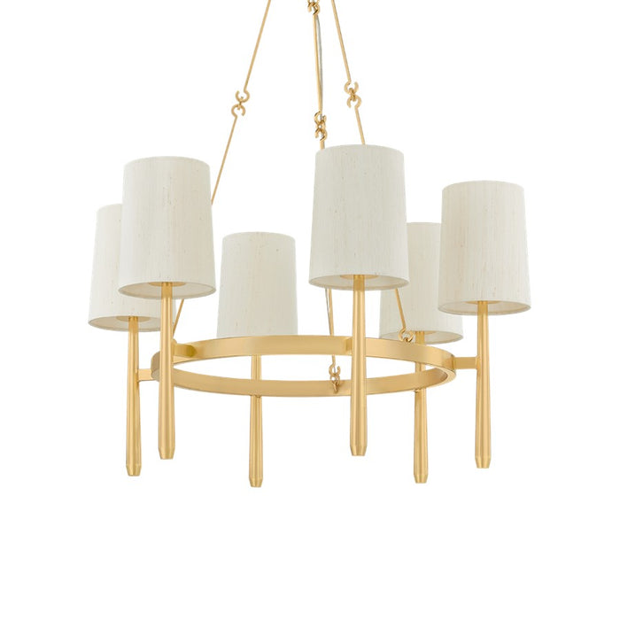 Hudson Valley Bridgeton 6 Light Chandelier, Aged Brass/Raw Silk - 1776-AGB