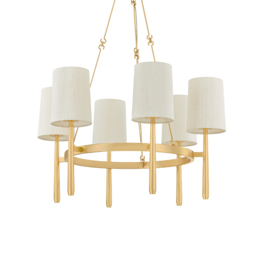 Hudson Valley Bridgeton 6 Light Chandelier, Aged Brass/Raw Silk - 1776-AGB