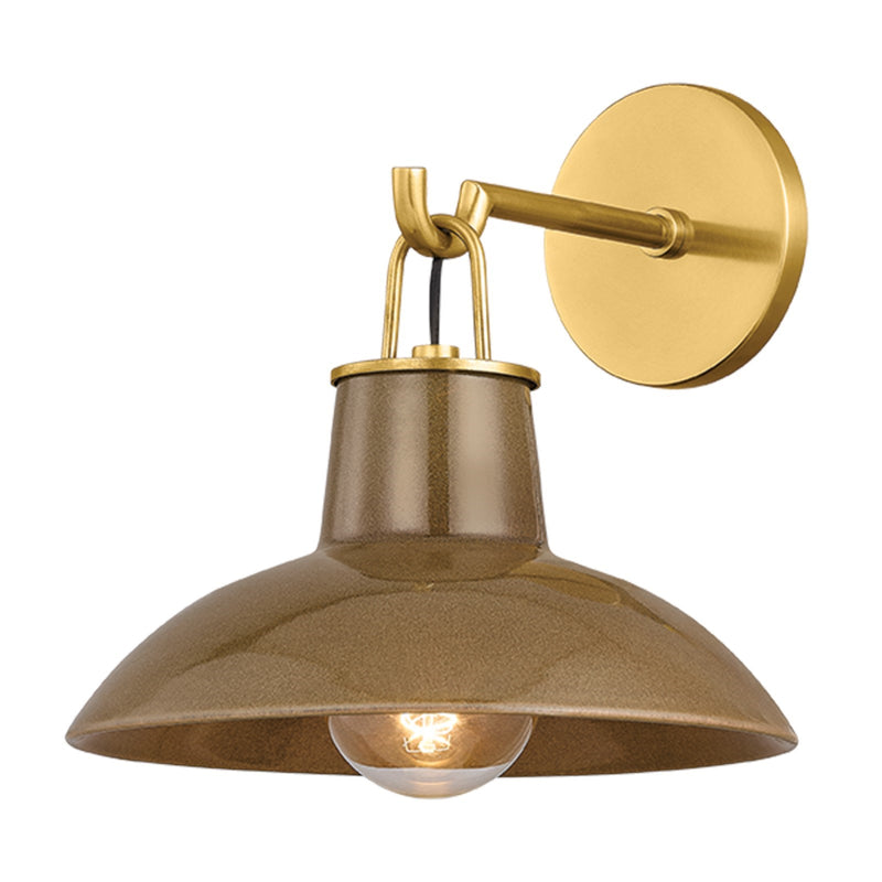 Hudson Valley Pottersville 11in 1-Light Wall Sconce | Mid-Century Aged Brass and Ceramic Umber Crackle | Bedroom & Hallway | Model 1913-AGB-CUK