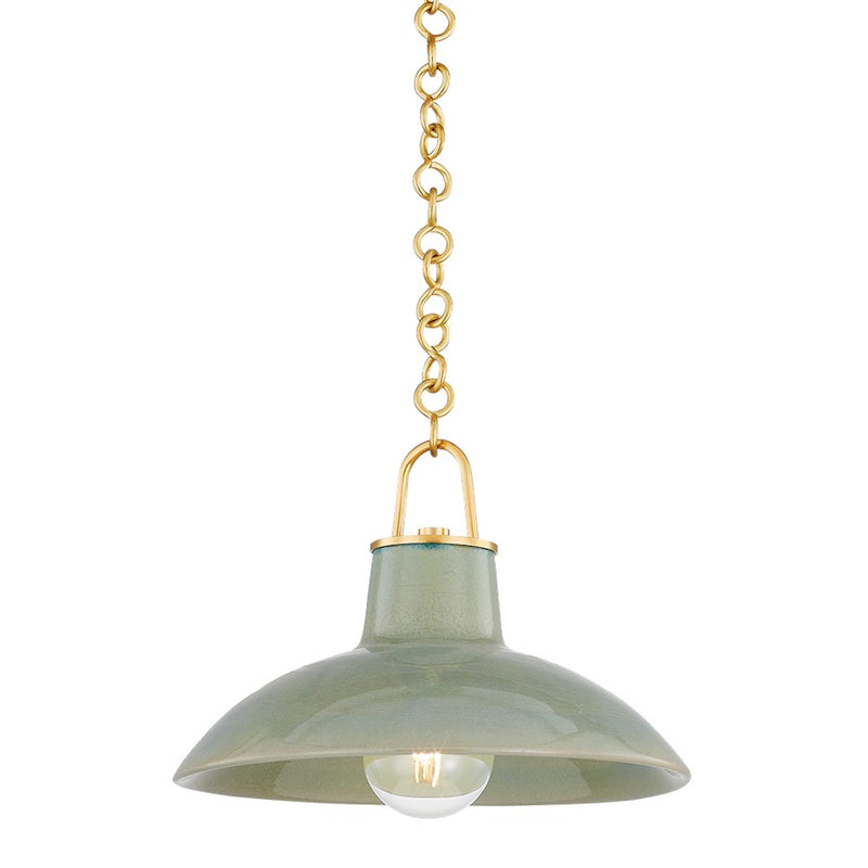 Hudson Valley Pottersville 1Lt 13" Pendant, Brass/Moss Crackle - 1914-AGB-CMC