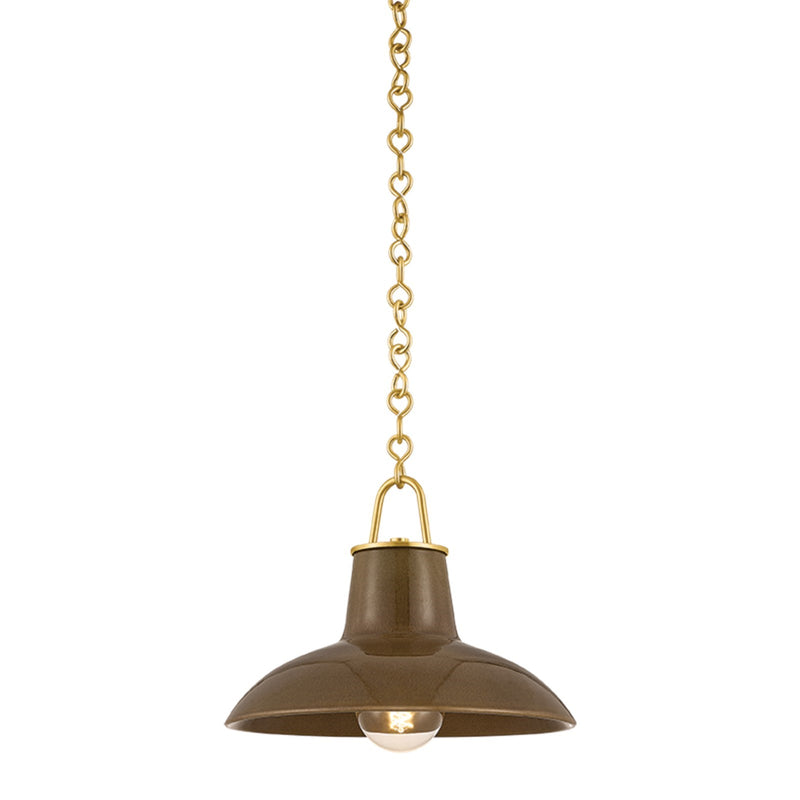 Hudson Valley Pottersville 12.5in 1-Light Pendant | Mid-Century Aged Brass and Ceramic Umber Crackle | Kitchen & Hallway | Model 1914-AGB-CUK