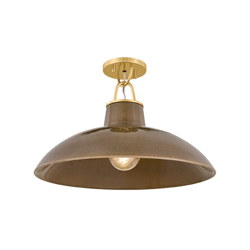 Hudson Valley Pottersville 18in 1-Light Flush Mount | Mid-Century Aged Brass and Ceramic Umber Crackle | Kitchen & Hallway | Model 1929-AGB-CUK
