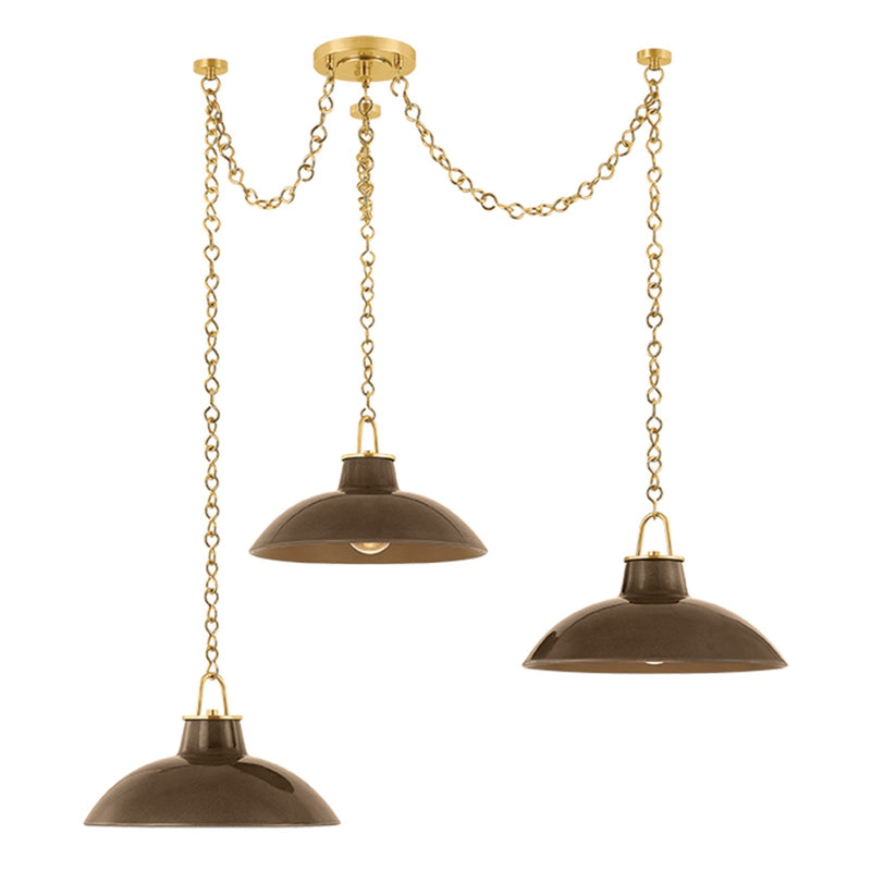 Hudson Valley Pottersville 54in 3-Light Chandelier | Mid-Century Aged Brass and Umber Crackle Ceramic | Dining Room & Kitchen | Model 1957-AGB-CUK