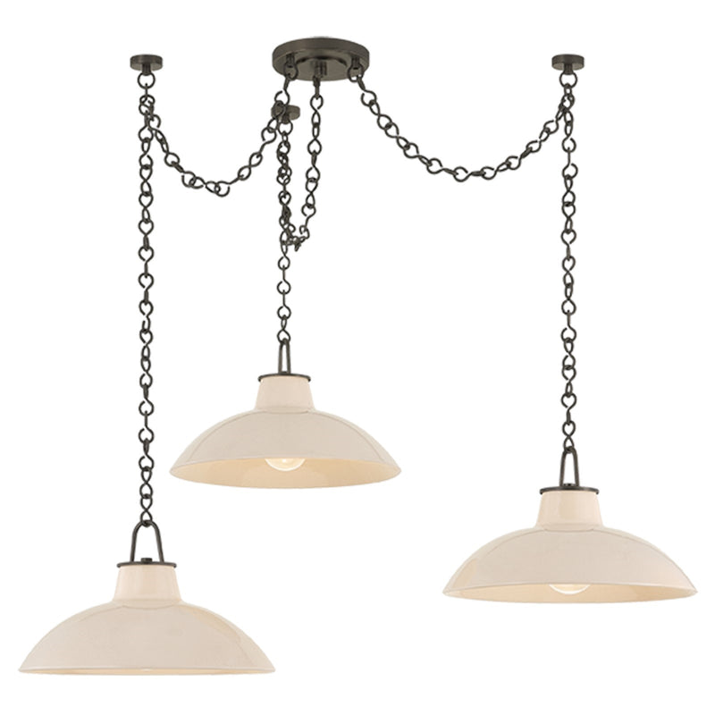 Hudson Valley Pottersville 54in 3-Light Chandelier | Mid-Century Distressed Bronze and Ceramic Ivory Crackle | Kitchen Island | Model 1957-DB-CIC