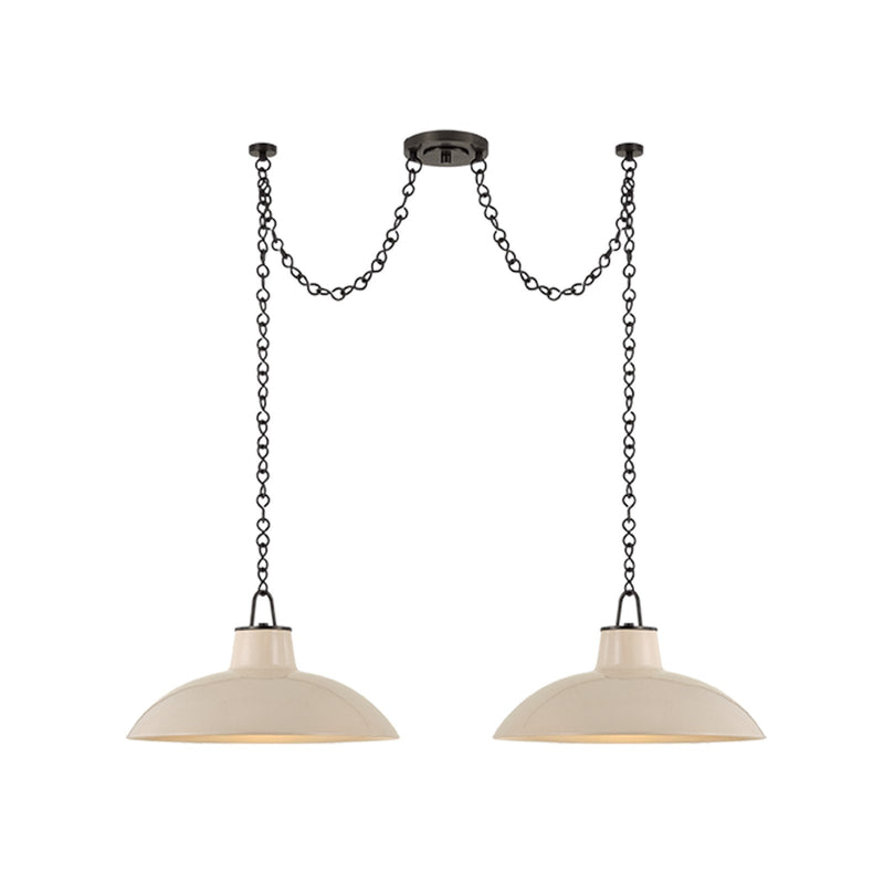 Hudson Valley Pottersville 2-Light Linear Chandelier | Mid-Century Distressed Bronze and Ceramic Ivory Crackle | Kitchen Island | Model 1959-DB-CIC
