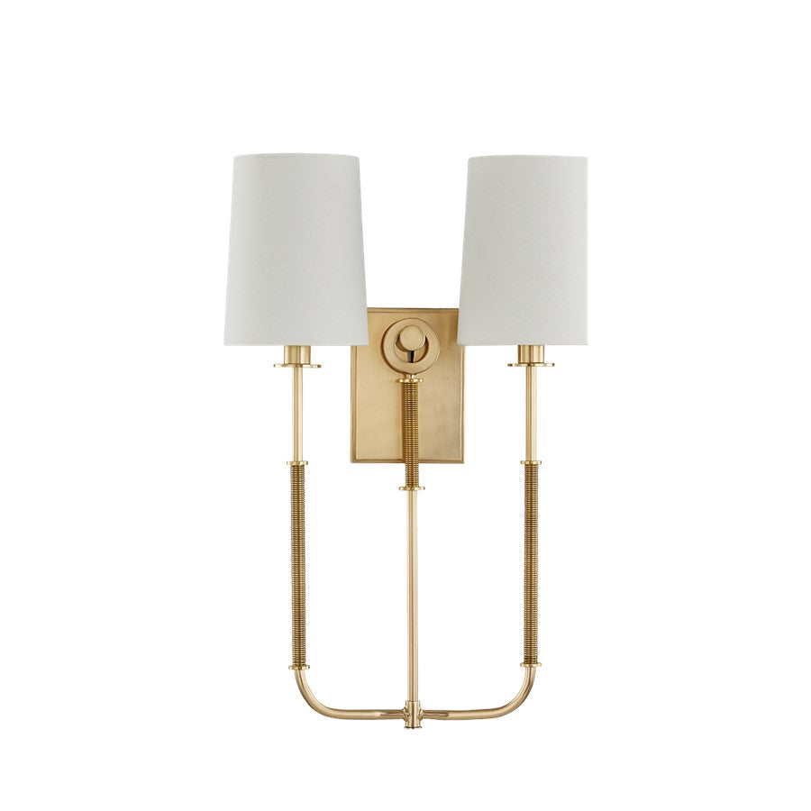 Hudson Valley Glenmont 2 Light Wall Sconce, Aged Brass/White Linen - 2072-AGB