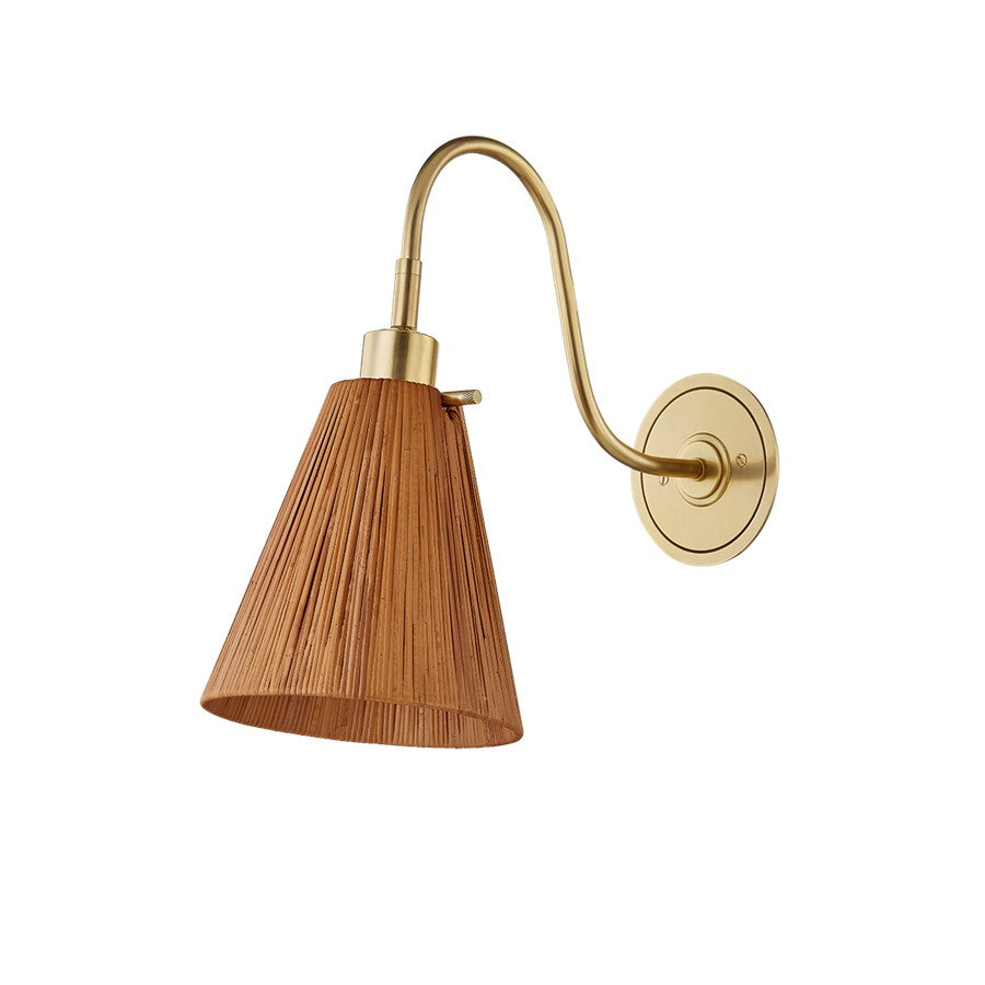 Hudson Valley Ruthin 1 Light Wall Sconce, Aged Brass/Natural Rattan - 2115-AGB