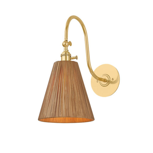 Hudson Valley Ruthin 1 Light Wall Sconce, Aged Brass/Natural Rattan